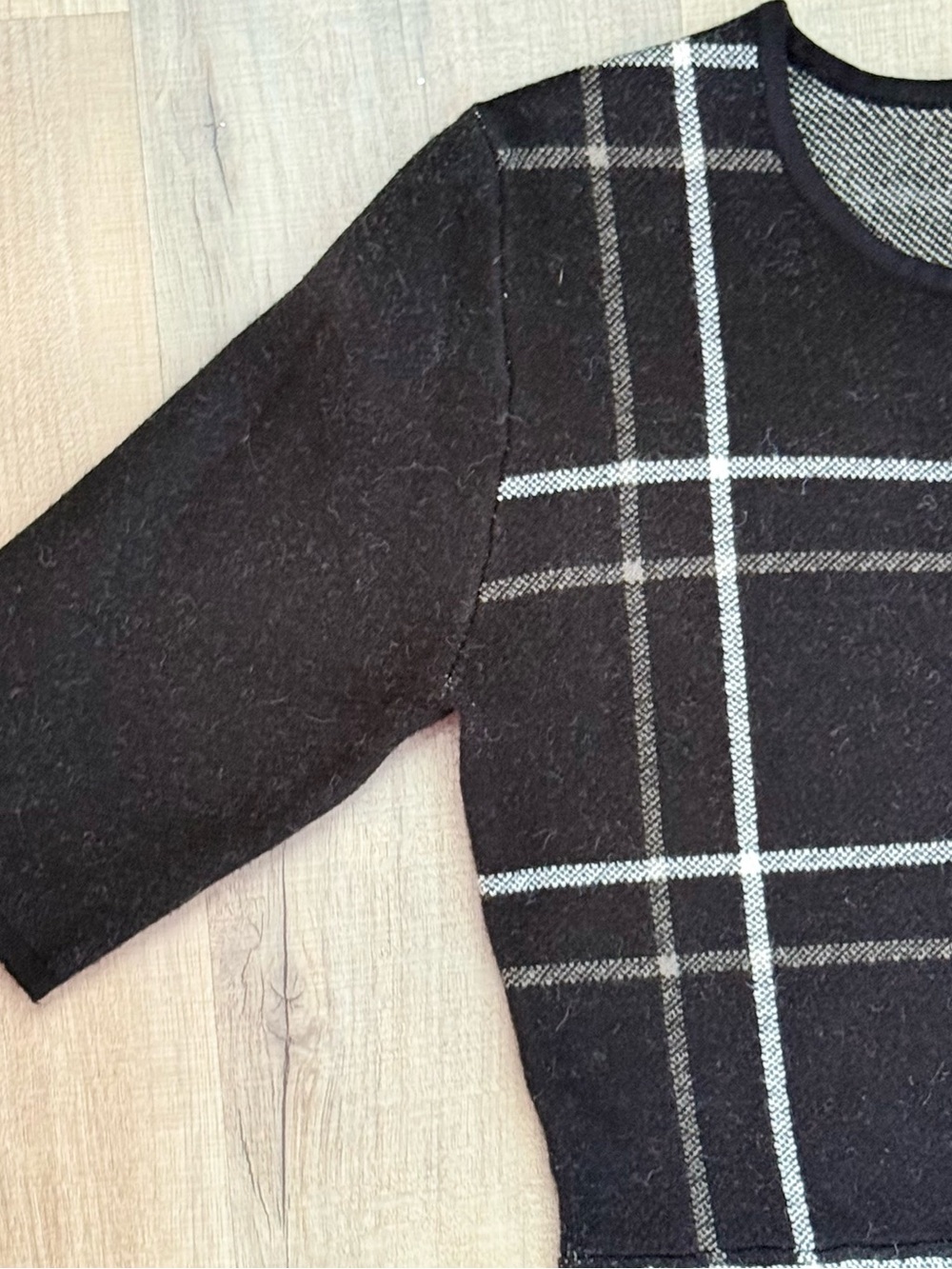 APRICOT Black Grey Plaid Warm Whimsigoth Fit Flare Mini Women’s Sweater Dress - Picture 4 of 9